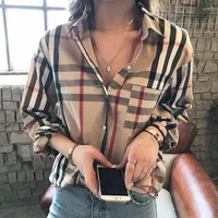 Kadınlar Blouses 2022Designer Gömlekler Moda Klasik Yaz Ekose T-Shirt Plus Boyut Günlük Uzun Kol Üstü
