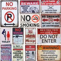 Pintura de metal vintage letreros de metal de metal advertencia sin estacionamiento peligro sin gente estúpida cartel de arte placa pub garaje decoración de pared t220829