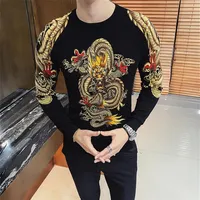 New Mens Sweater Hoodies Clothing Gold Dragon Print Men Pullver Erkek Kazak Club Party Stage masculino Trui Heren254x