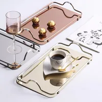 Large Rectangle Trays with Handle Plated Gold Silver Serving Tray Decorative Luxury Tea Tray Coffee Table Decor 20220831 D3
