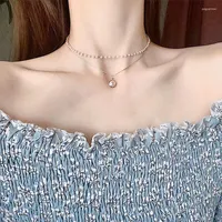 Collane a ciondolo 2022 Temperamento di moda Coreano Wave Pearl Necklace Cine Double Chain Lady Jewelry Girl Girl