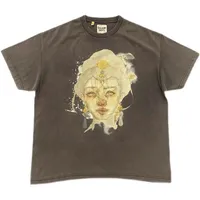 티 멘스 티셔츠 갤러리 드. GD 공동 브랜드 빈티지 워시 마모 된 우상 프린트 남성과 여성 느슨한 짧은 슬리브 Tshirt 패션