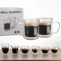 أكواب مقاومة للحرارة كوب زجاجي مزدوج الجدار 80/200/250/350/650 مل كوب لتناول شاي القهوة شرب الشرب يدويًا مشروبًا مصنوعًا يدويًا