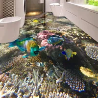 3D Flooring Waterproof Wallpaper For Bathroom Seabed coral tropical fish 3D Floor Painting Self-adhesive Wallpaper261h
