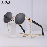Zincir moda retro güneş gözlüğü 2021 klasik vintage yuvarlak çerçeve tutucu kolye güneş gözlükleri lüks marka tasarımcısı gözlük UV400164k