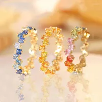 Clusterringe Regenbogenkollektion Silber Eingelegtes Square Gradient Gemstone Damen Ring Verstellbarer zart romantischer heller Luxusschmuck