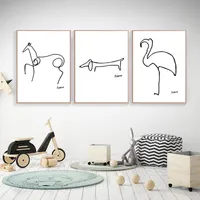 Picasso Abstract Animals Painting on Canvas Modern Giclee Wall Art Canvas Print Black & White Minimalist Poster 3pcs set No frame249B