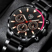 Montre-bracelettes luxe mannen mode horloges voor sport roestvrij staal quartz horloge kalender lichtgevende klok man décontracté Lederen
