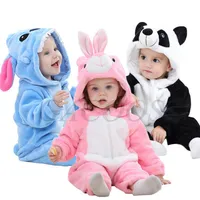 Mignon dessin animé flanelle bébé cornets couture couture lapin panda pyjamas coton bébé garçon costume animal bébé saut à saut