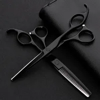Hair Scissors Professional Japão 440 Aço de 6 polegadas preto conjunto de corte de salão de salão de salão de salão de salão de categor