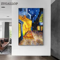 Van Gogh 유명한 유화 유화 인쇄 포스터 카페 테라스에 밤 재생산 캔버스 벽 예술 사진 거실 장식 205q