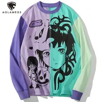 Hoodies pour hommes Sweatshirts Aolamegs Sweatshirt Hommes Bright Couleur Bloc Comics Girl Priving Pullover Couple Baggy Casual Allmatch Harajuku Fashion Streetwear 220831