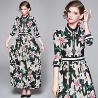 2020 Top Runway New Floral Printed Maxi Dress Women Fashion Office Office Office Disual Long Sleeve Fabel Sexy Party Dresses Plus188H