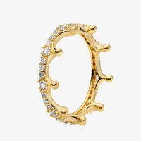 Gelbgold plattierte Ring Frauen Mädchen CZ Diamond Eheringe mit Originalschachtel für Pandora Sterling Silver Sektrownring235o