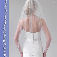 Brautschleier funkelnde Schleier Hochzeitskristallperlenkante mit Diamanten geformtem kantigem Kamm Einschicht kurz