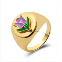 Anéis de banda Love Heart Yin Yang Rings For Women Ins Gold Color Flores de esmalte Smiley Face Casal Jewelry Gift Drop Delt 20 Vipjewel DH5XR