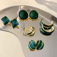 Orecchini per borchie Mengjiqiao 2022 Fashion Vintage Oil Glaze Green Geometric Round Square for Women Trendy Simple Brincos Jewelry