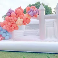 white Bounce House With Slide inflatable Bouncy Castle Combo wedding jumper Bouncer Moonwalks jumping For Kids audits Commercial includ309V
