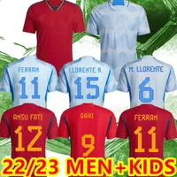 22 23 Jerse de futebol da Espanha Camiseta Espana Morata Rodrigo Torres Pedri 2022 2023 Cup Ramos Thiago Iniesta Alba Camisas de Futebol Men Kit Kit Fan