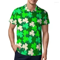 Men's Polos St Patricks Camisas do dia Lucky Shamrock Print Casual Casual Streetwear T-shirts Man Man Short Sleeve Collar Tops grandes