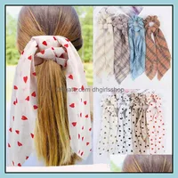 Headbands 14 Styles Fashion Lattice Stripe Print Scrunchie Hair Scarf Elastic Hairband Bow Rubber Ropes Girls Ties Accessories Drop D Dhiqe