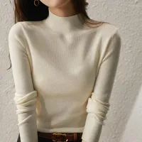 Camisolas femininas Basic mock pescop slim pullover mulheres outono inverno casual suéter de manga longa para fêmeas pullings de lã quente