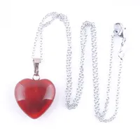 Natural Stone Necklace Jewelry Set for Woman Red Agate Heart Pendant Earrings Bridal Wedding Set O9492