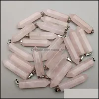 Collares colgantes Curring Crystal Colgante Hexagon Pendum Pendants Stone Pink Rose Quartz Collares Diy Joyas que hacen moda Sier Pl Dhhhcw