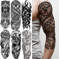 Tribal Maori Temporary Tattoo Sleeve for Men Women Women Wolf Lion Tattoos Adesivo nero Black Turtle Tiki Falling Tatoos Supplies3015