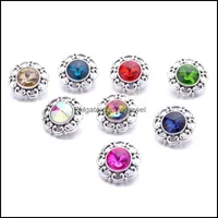 Charms Colorf Rainbow Crystal Vintage Sier Color Snap Button Charms Women Jewelry 발견 모조 다이아몬드 18mm 금속 스냅 버튼 DIY BR DHN15