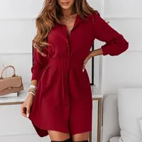 Sıradan elbiseler moda uzun kollu düğmeler gömlek elbise kadınlar 2022 Sonbahar Kırmızı Partisi Vintage bayanlar mini kadın için mini
