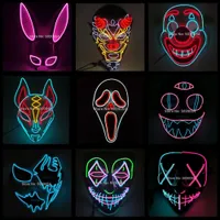 Party Masks Stock designer Glowing face mask Halloween Decorations Glow cosplay coser masks PVC material LED Lightning Women Men costumes for adults
