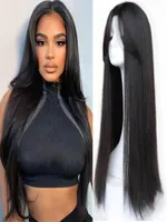 Synthetic Wigs Houyan Long Straight Wig Black Center Split Natural Fit Headgear Full Invisible W2704138
