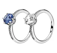 Blue Sparkling Crown RING 925 Sterling Silver Women Girls Wedding Jewelry Set For pandora CZ diamond girlfriend gift Rings with Or3397029