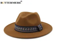 Buttermere Wool Women Mężczyźni czuli Trilby Fedora Hat dla dżentelmena Lady Wide Brim Brime Style Woolen Khaki Panama Sombrero Cap5942807