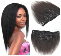 Geasy Kinky Straight Clip Human Hair Extensions 7PCS 120G黒人女性のための人間のヘアエクステンションのキンキーストレートクリップ8182621