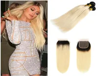 Brazilian Honey Blonde Virgin Human Hair 3 Bundles With Closure 1B613 Straight Hair Weaves Ombre Human Hair Extensions Closure4624358