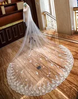 2022 Real Image Cathedral Length Bridal Veils Wedding Hair Accessories White Ivory Long Crystal Beaded Lace Tulle 3 M Church Veil 9358199