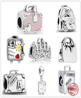 925 Silver Charm Beads Dangle Pink Travel Bag Suitcase Handbag Backpack Bead Fit Pandora Charms Bracelet DIY Jewelry Accessories5437689