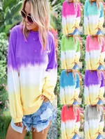Women Rainbow Shadow Hoodies Gradiend Color Long Sleeve Crew Neck Pullover Tops Sweatshirt Tie Dye Fleece Plus Size Autumn Tee Shi1219185