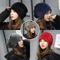 Berets Men's And Women's Universal Velvet Hooded Caps Winter Warm Leisure Without Eaves Ear Oversized Hip-Hop Skull Beanie Hat