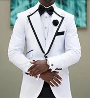 Dostosuj biało -groom Tuxedos Notch Lapel One Button Groomsmen Blazer High Quality Men Business Formal Prom SuciacketPantsBows9571647
