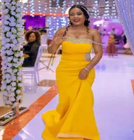 African Yellow Mermaid Bridesmaid Dresses Off Shoulder Long with Crystal Satin Plus Size Maid of Honor Dress Customized Formal Eve6914847