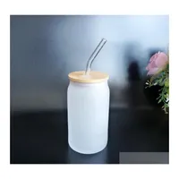 Mugs Sublimation Glass Beer Mugs With Bamboo Lid St 12Oz Blanks Frosted Clear Can Shaped Tumblers Cups Heat Transfer Iced Coffee 624 Dhgqy