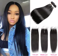 8A Brazilian Straight Human Hair Bundles with Closure 100 Unprocessed Virgin Hair 3 Bundles with Lace Closure Natural Color Brazi6216856