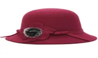 Stingy Brim Hats HT1830 Autumn Winter For Women Ladies Wool Felt Casual Flower Fur Ball Formal Fedoras Female Bucket Bowler Hat8442832