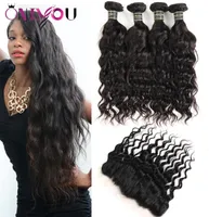 Most Popular Mink Brazilian Virgin Hair Weaving 4 Bundles Water Wave Human Hair with Closure 13x4 Lace Frontal Bundles Ear to Ear 8363112