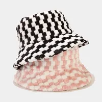 Rabbit de conejo artificial sombrero de pescador de invierno Sombreros de invierno Mujeres Capa negra Tweed Tweed Bucket Sombrero Damas Panamá