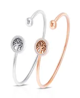 tree style rose gold plated stainless steel crystal open mouth cuff wristband bracelet women7054440