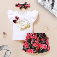 Clothing Sets 0-24M Born Baby Girl Short Sleeve Cotton T-shirt Tops Floral Shorts Headband 3PCS Outfits Summer Clothes Set